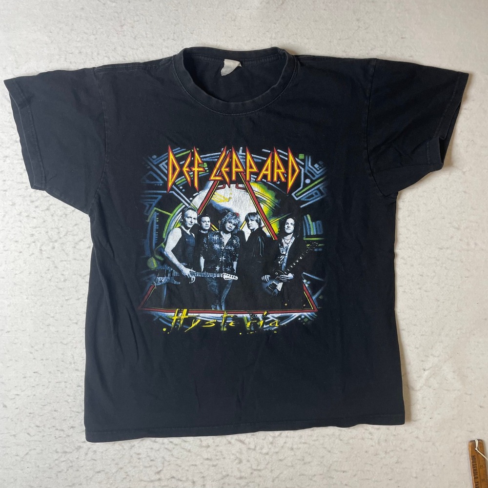 Def Leppard Hysteria Band T-Shirt Mens Large Black Graphic Rock Tee Vintage